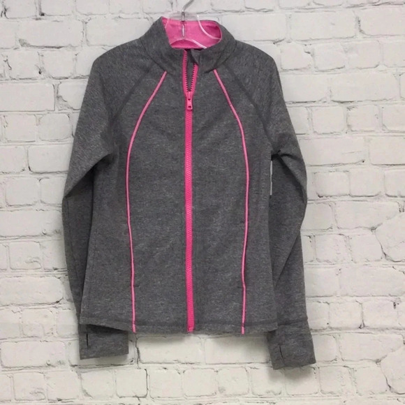 Gym Go Grey Pink Athletic Zip Jacket size 7-8 Medium Girls - Picture 1 of 7